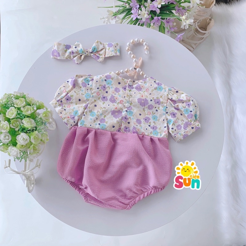 𝗧𝗮̣̆𝗻𝗴 𝘁𝘂𝗿𝗯𝗮𝗻 Body cộc tay cho bé gái size 4-10kg, xốp nhăn phối thô hoa mềm mát, thân thiện với làn da bé