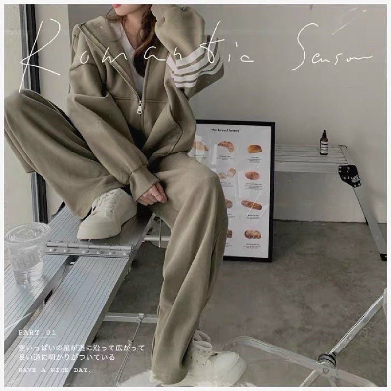 Bộ đồ 3 sọc nam nữ , áo hoodie có mũ mix quần ống rộng chất nỉ ngoại , phom rộng phong cách hàn quốc ulzzang , free size | BigBuy360 - bigbuy360.vn