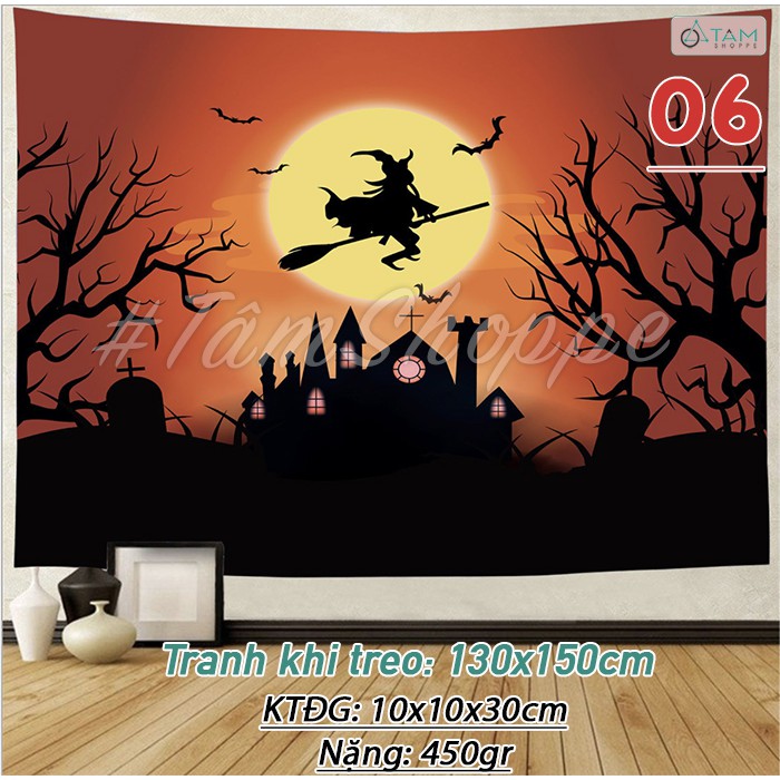 Tranh vải Halloween treo tường nhiều kiểu 130x150cm TRANH-21 tan
