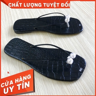 Dép Kẹp Cọng Chỉ Da Cá Sấu Đính Đá Thời Trang