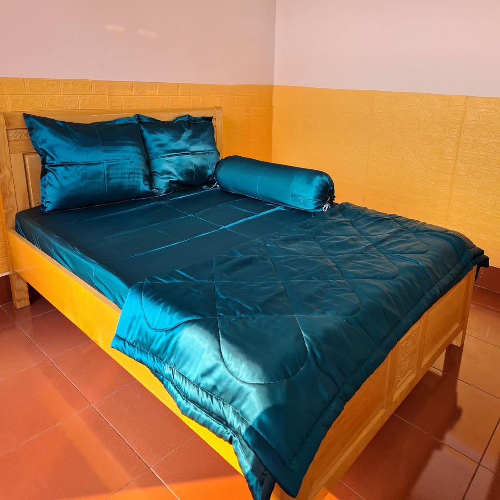 BỘ DRAP PHI LỤA CAO CẤP 4 MÓN 1M8X2M XANH NGỌC
