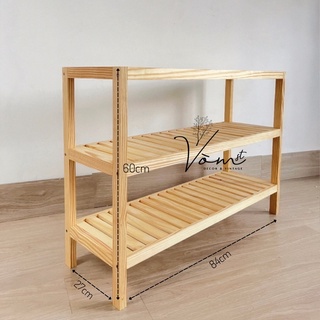 Kệ để giày, dép gỗ thông cao cấp 3 tầng - lắp ráp dễ dàng, thân thiện với môi trường - kích thướt  84 x 27 x 60 cm