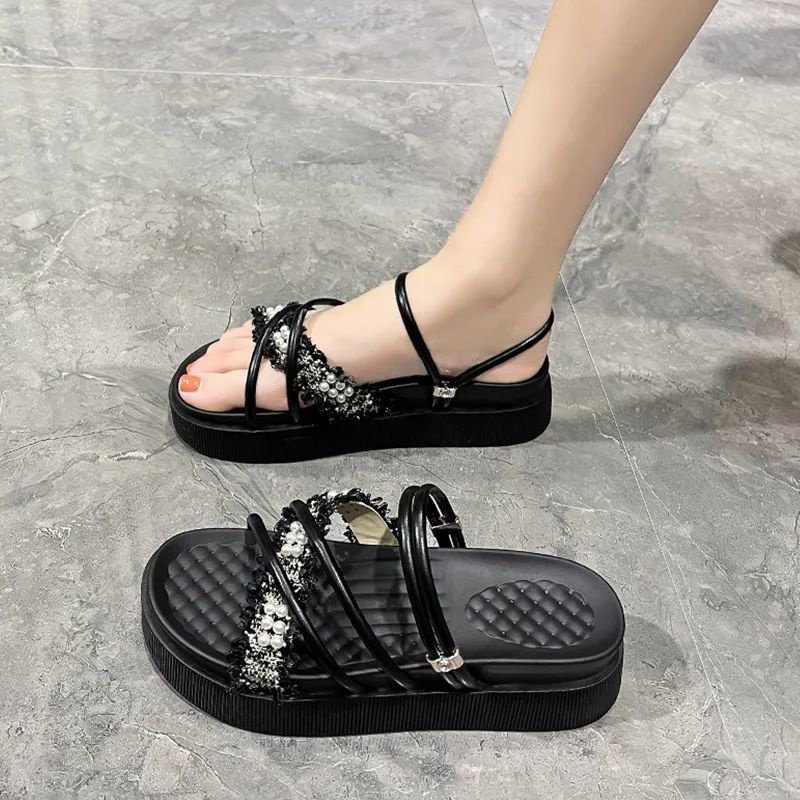 Giày Sandal Hai Quai Đế Bệt Dày Phong Cách Mùa Hè 2022 Mới Dễ Phối Đồ Cho Nữ