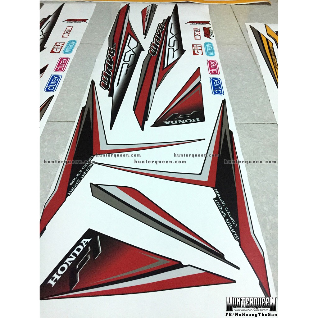 Tem rời xe WAVE RSX 2014. Dán xe đen nhám. Chống nước, bền màu, sắc nét. Thay đổi theo yêu cầu. Chất lượng cao.