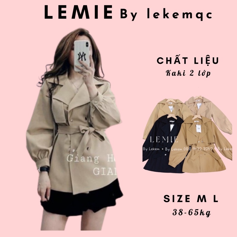 Áo khoác măng tô kèm dây đai chất kaki size M L cho khách từ 38- 62kg lemiebylekemqc