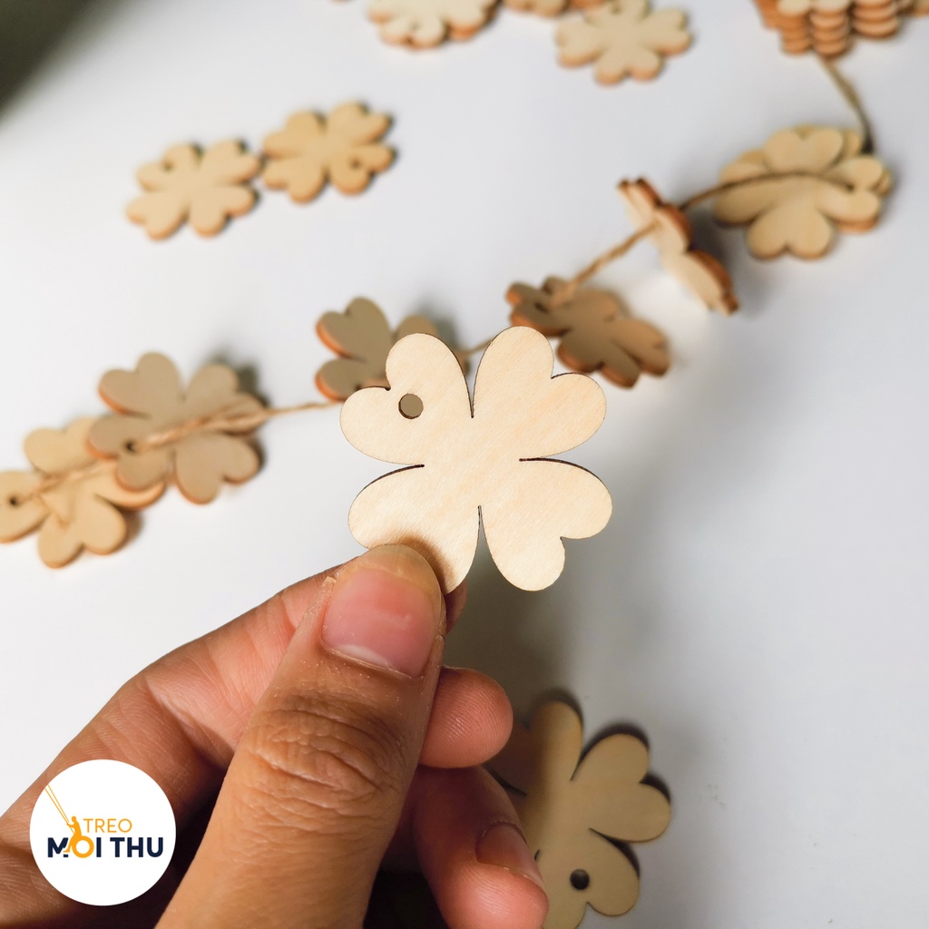 5 Miếng Gỗ Nhỏ Hình Cỏ 4 Lá - Trang Trí , Decor Nhà Cửa, DIY - Gỗ Đoạn Nhập Khẩu - Treo Mọi Thứ