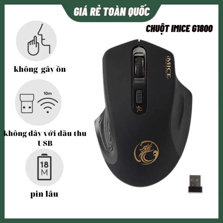 Chuột Không Dây, Chuột Máy Tính Gaming IMICE G1800 Không Ồn Với Đầu Thu USB