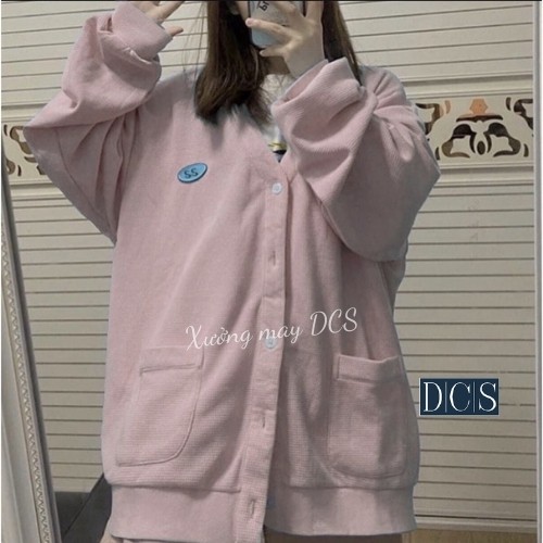 Áo Khoác Cardigan Nữ Màu Hồng Logo SS Thuê Dập Nổi Xưởng May DCS Mã 536