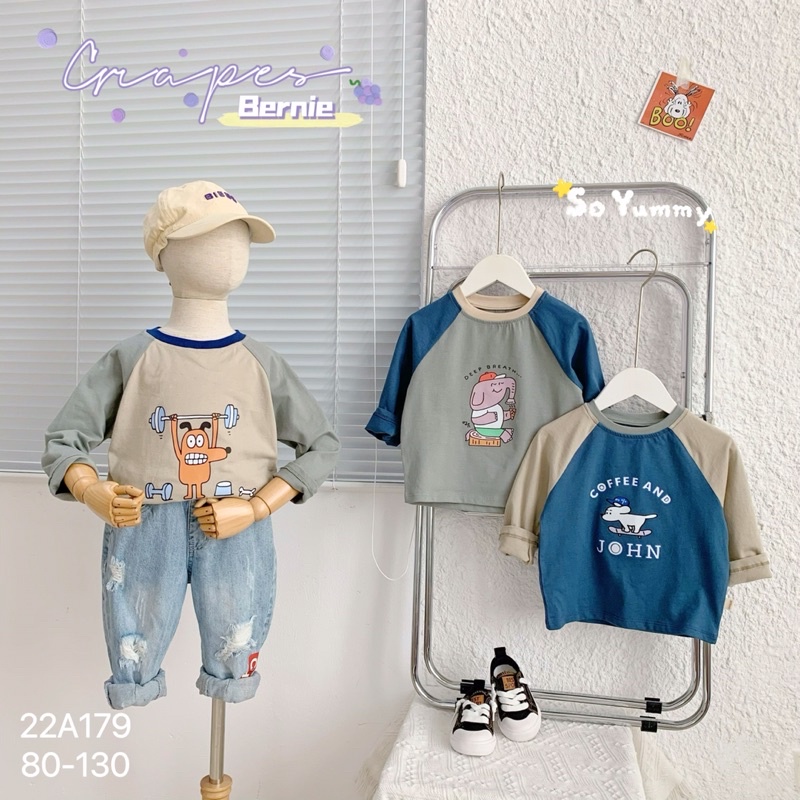 Áo thun dài tay zaclang hoạt hình, áo thu đông Bernie chất cotton bé trai