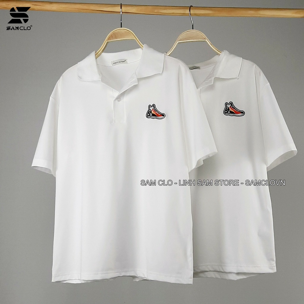 Áo thun POLO nữ SAM CLO tay lỡ có cổ phông form rộng freesize unisex mặc đi học, cặp, nhóm, lớp in hình CHIẾC GIÀY