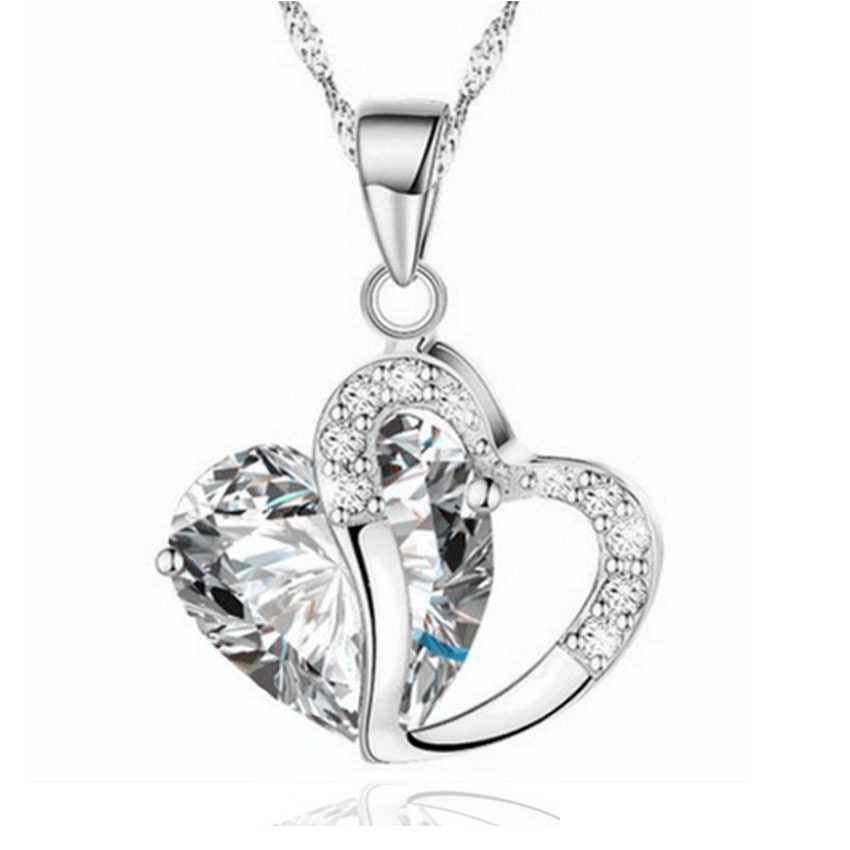 Korean fashion silver jewelry necklace zircon crystal heart shape heart shape collarbone chain