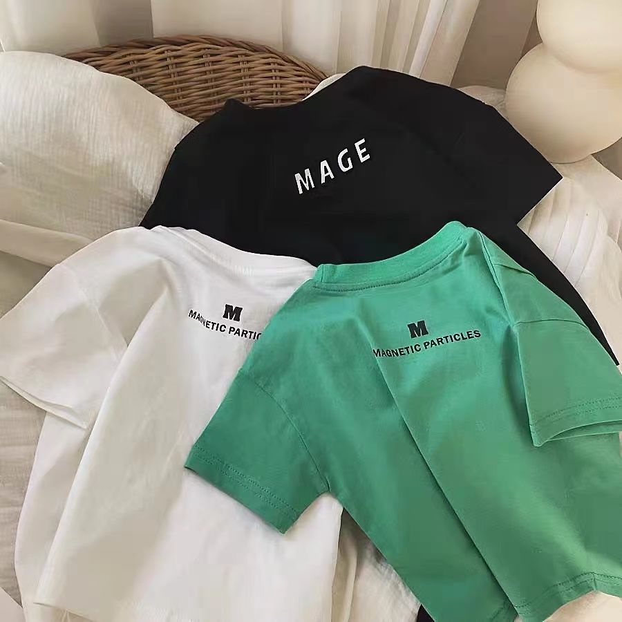 Áo Thun 100% Cotton Tay Ngắn In Chữ Thoải Mái Cho Bé