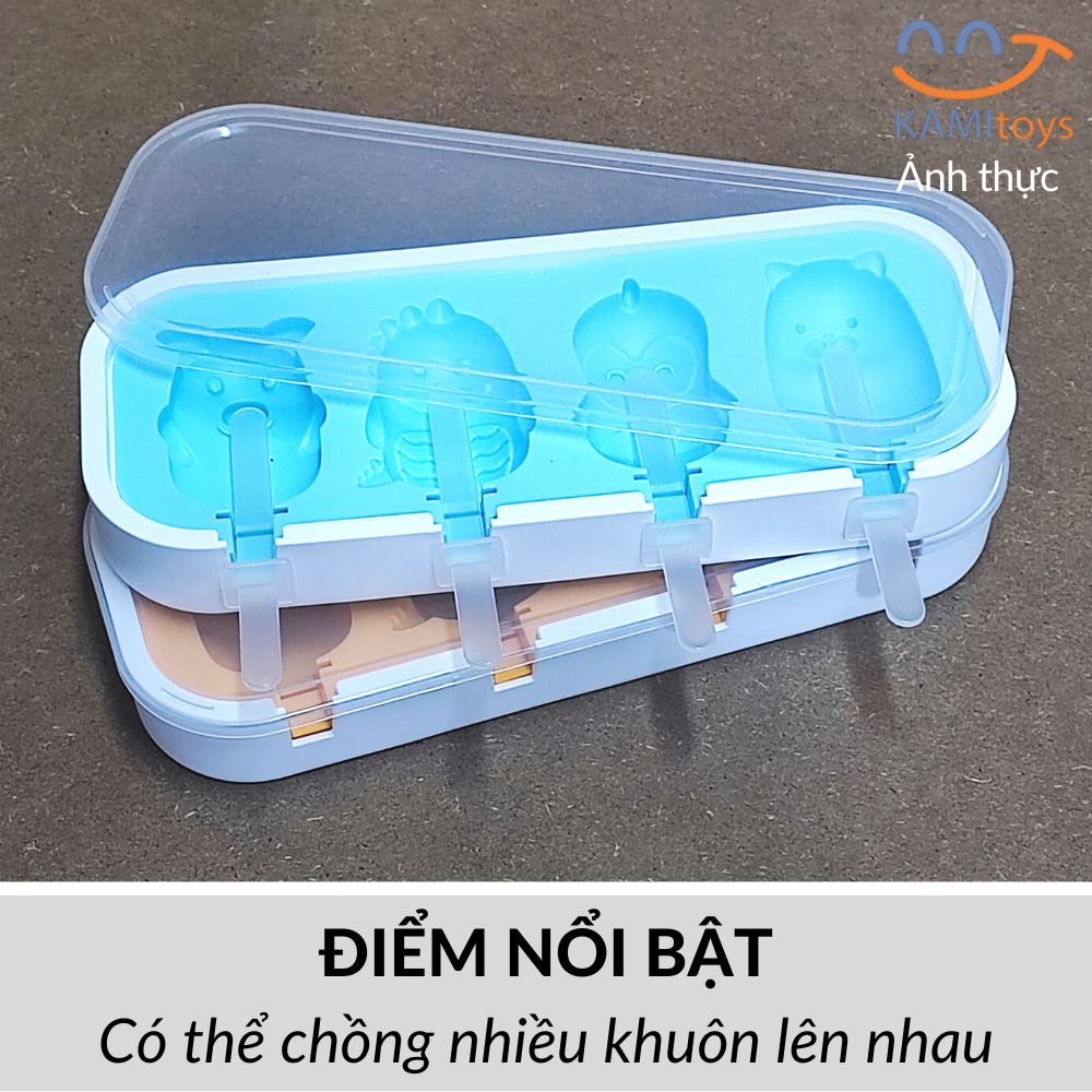 Khuôn làm kem Silicon 4 hình thú có thể xếp lên nhau tiện lợi Km20093