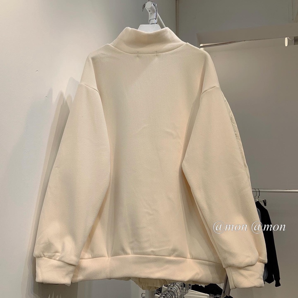 210713 Áo sweater cổ 3 phân nỉ tăm lót nhung dày ấm, áo nỉ nữ cổ cao ulzzang