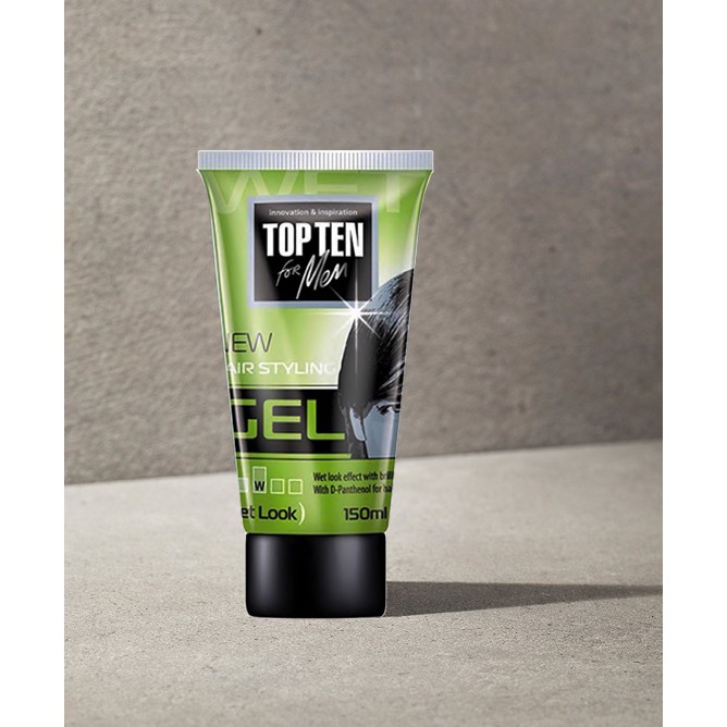 Gel Tạo Nếp Tóc Top Ten For Men Hair Styling Wet Look Cho Kiểu Tóc Đẹp Dễ Dàng &amp; Hoàn Hảo 150ml