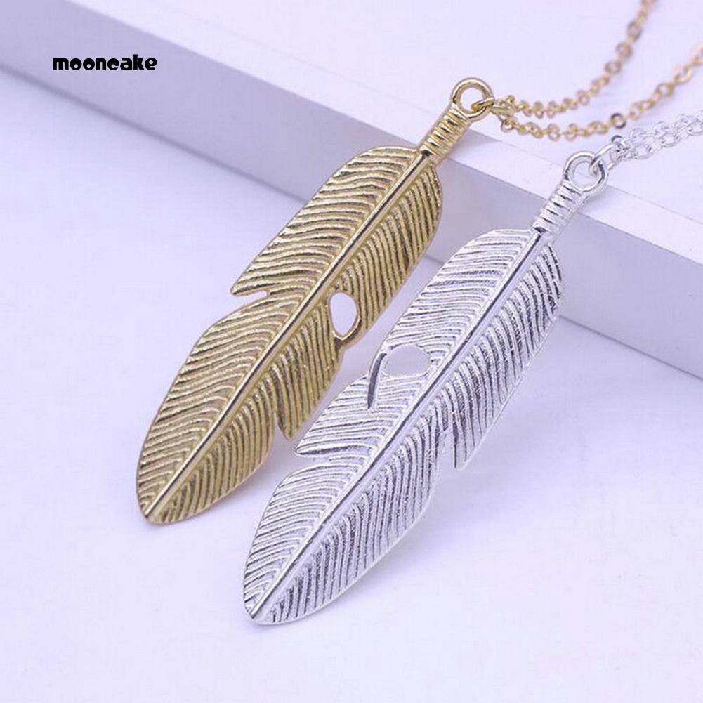 Dây chuyền mặt lông vũ kim loại phong cách vintage