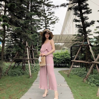 Set quần ống rộng y hình màu nude da