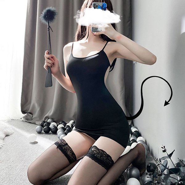 Đầm ngủ sexy ôm body hở lưng khiêu gợi váy ngủ 2 dây nữ cosplay thư kí đan chéo lưng đen xám N107 - HCM - Giao Hỏa Tốc