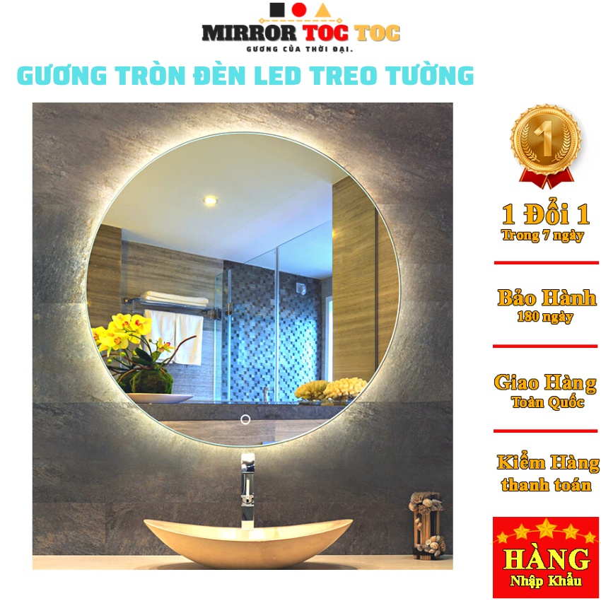 Gương đèn led cảm ứng 3 màu để bàn trang điểm makeup, kính treo tường nhà tắm phòng wc hình tròn MIRRORTOCTOC