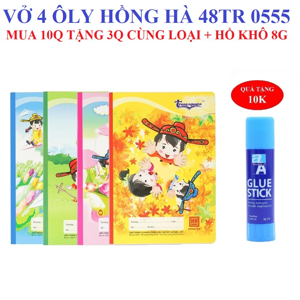 Vở 4 ôly Hồng Hà 48 trang School Trạng Nguyên 0555 - Mua 10 tặng 3, hồ khô