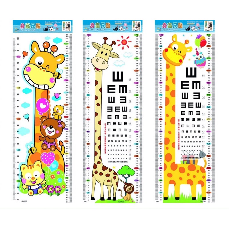 Thước đo chiều cao kết hợp đo thị lực decal dán tường mẫu dễ thương cho bé