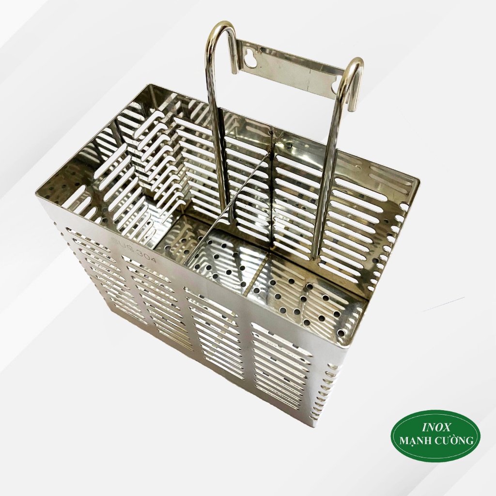 Ống đựng đũa muỗng vuông 2 ngăn inox cao cấp 304
