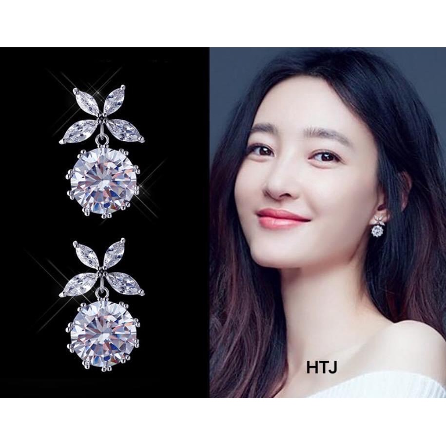 Bông tai nữ bạc thật đính đá trắng sáng đẹp - Kho sỉ bạc Nhất Linh