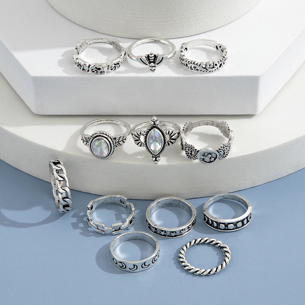 Set 14 nhẫn đeo tay bằng kim loại nhiều kiểu cá tính sành điệu cho nữ