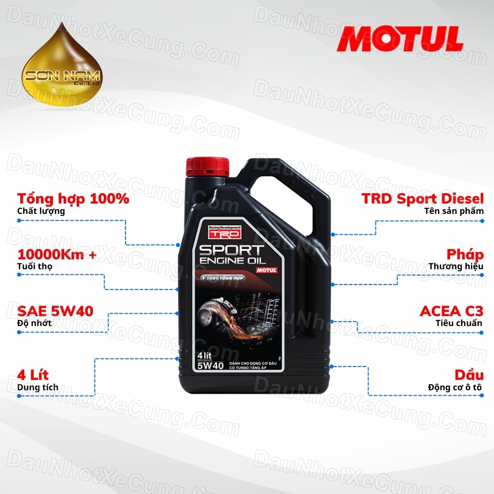 Nhớt Motul ô tô TRD sport engine 5W40 acea C3 api CF 100% tổng hợp 4L máy dầu