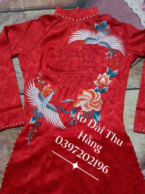 Áo dài gấm tơ đỏ 2tà