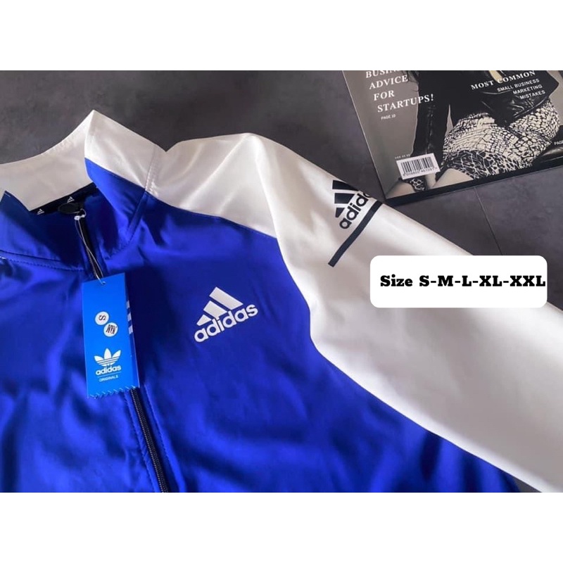 Áo Khoác Gió Nhẹ Nam Nữ 2 Lớp Chống Nắng ADIDAS Màu Xanh Trắng Thể Thao - áo gió adidas nam Nữ Form Xuông Có Dây Rút