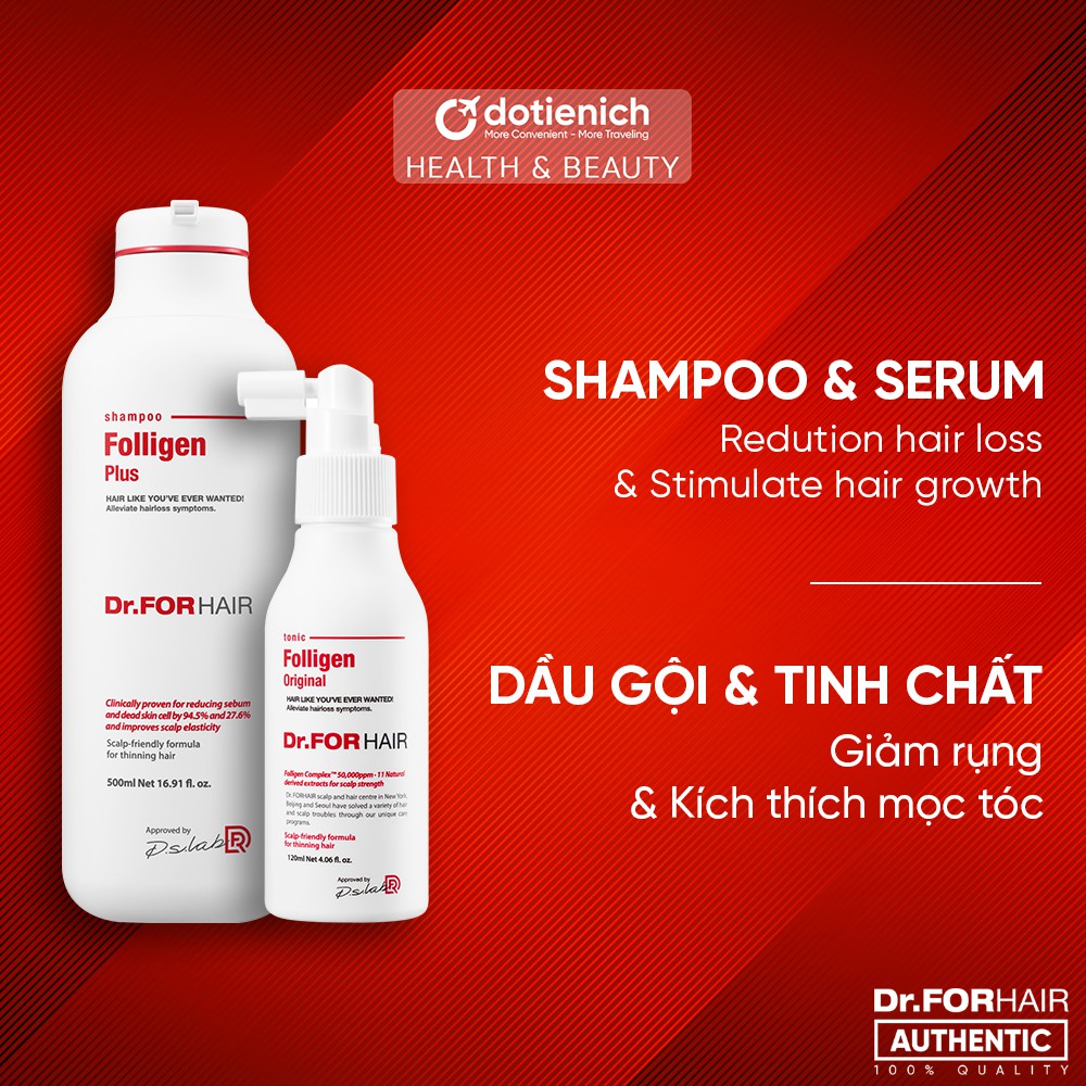 Bộ dầu gội, serum giảm rụng tóc Dr.FORHAIR hỗ trợ mọc tóc nhanh chóng