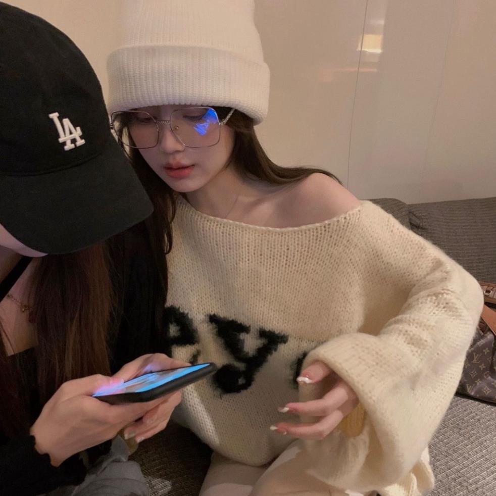 Áo Sweater Dệt Kim Dáng Rộng Trễ Vai Phong Cách Đường Phố Thời Trang Thu Đông !