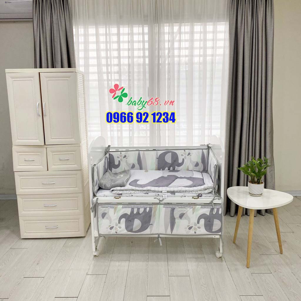 Set quây cũi vải 7 món chính hãng Umoo thoáng mát, 100% vải cotton thoáng mát