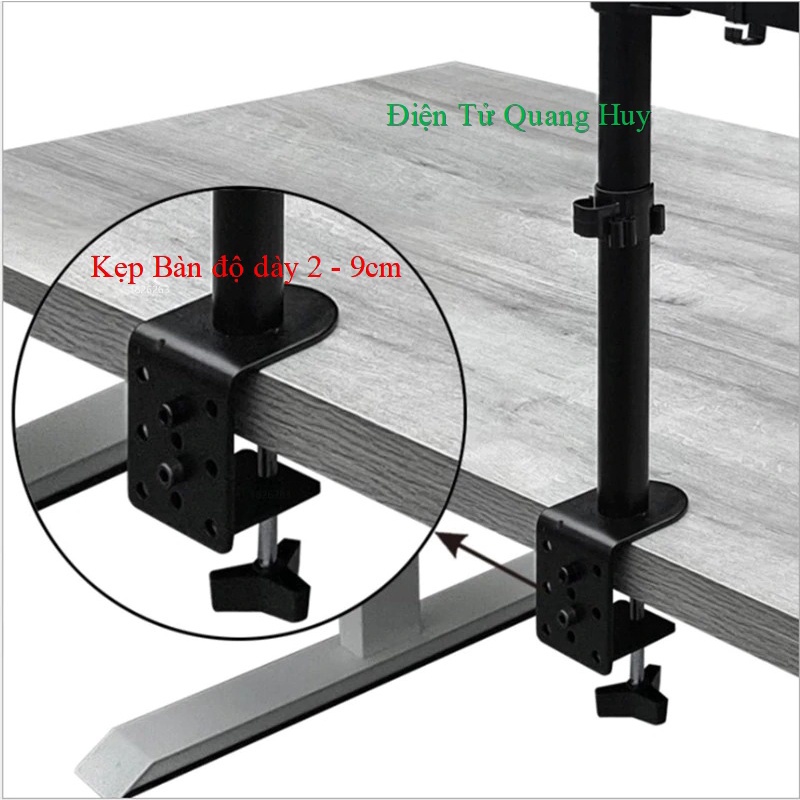 Giá Treo Màn Hình 17-32 Inch Kèm Giá Đỡ Laptop M076/ M077 / Tải Trọng 8Kg - Tay 38 Cm - Lắp Đặt Kẹp Bàn