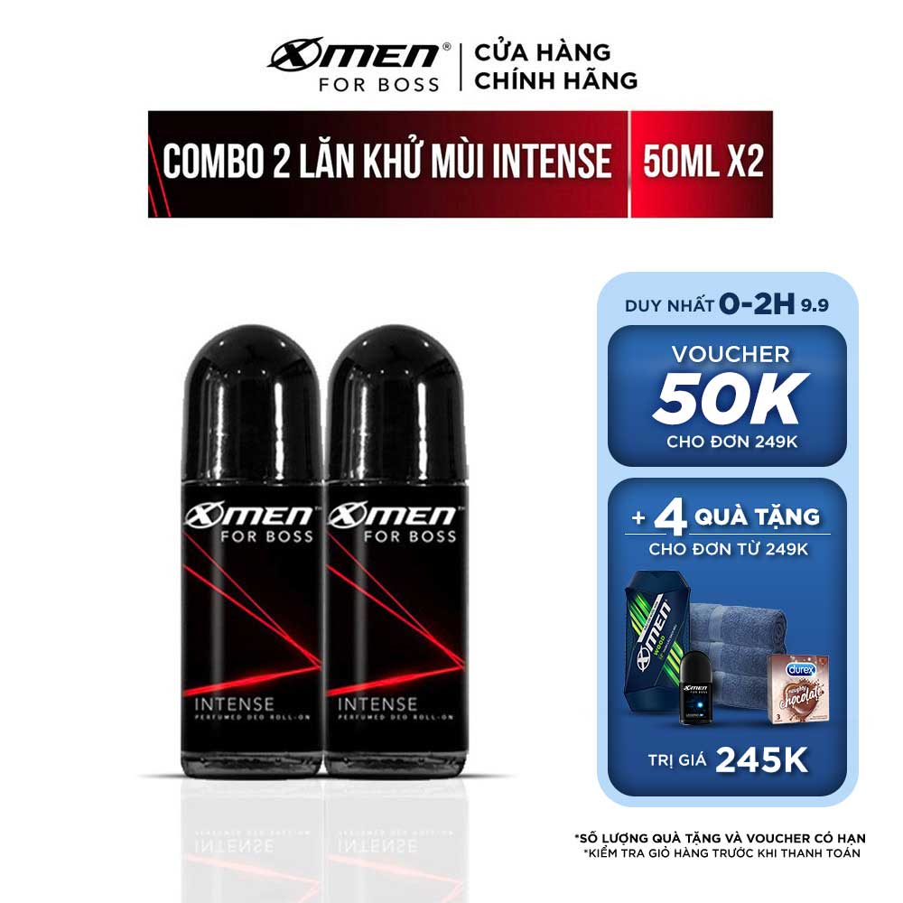 Bộ 2 Lăn khử mùi Xmen for boss 50ml Hương Trầm Nội Lực Intense