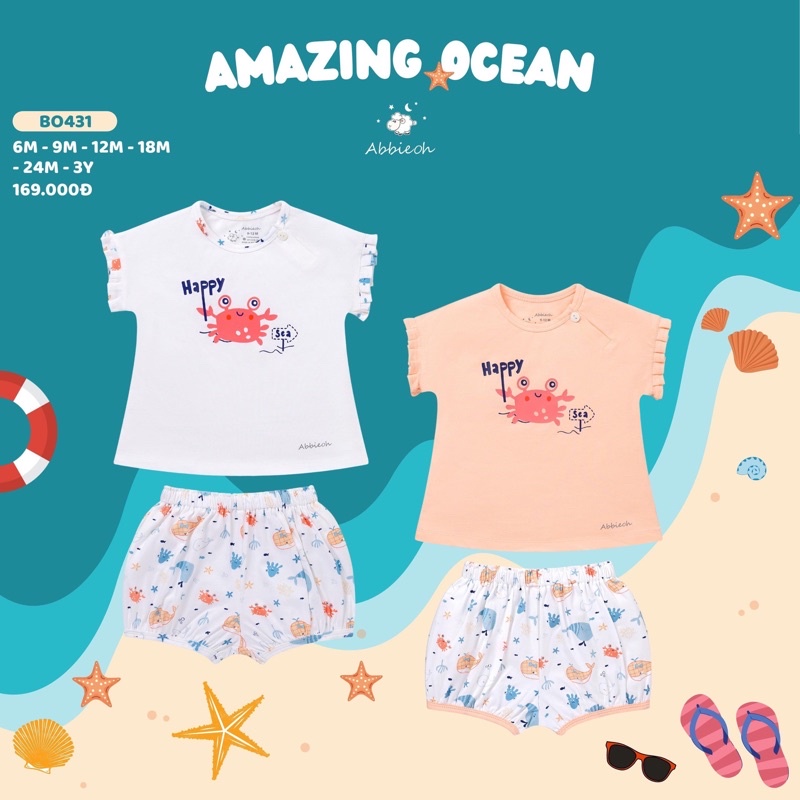 Bộ cộc tay chất cotton cho bé trai bé gái hãng ABBIE OH