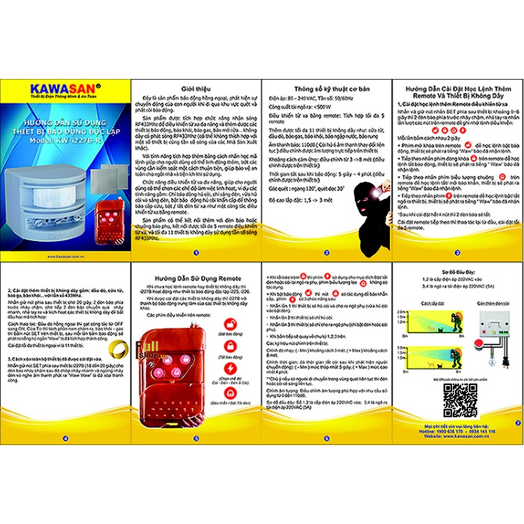 Bộ báo trộm tại chỗ kèm 2 mắt cảm ứng hồng ngoại không dây và điều khiển từ xa Kawasan I227B-R-02PS01-AL03