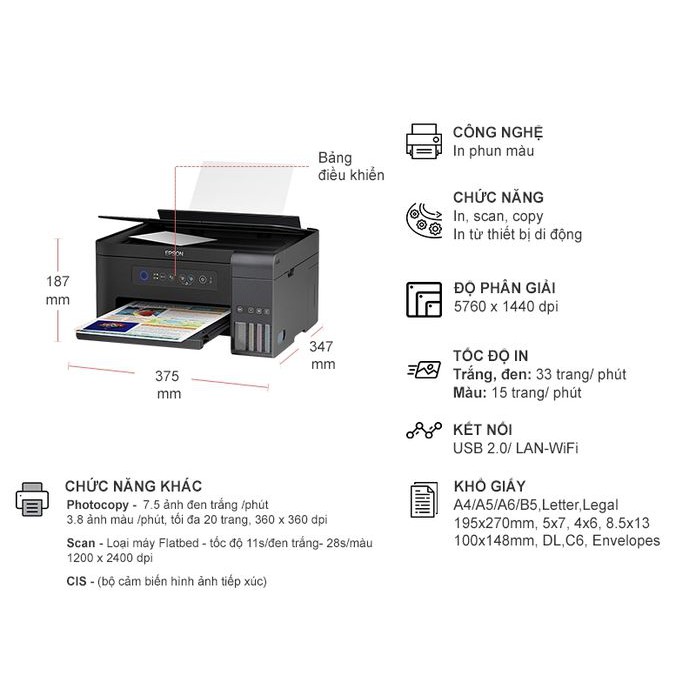 Máy In Phun Màu Đa Năng Epson L4150 (Print/ Copy/ Scan/Wifi)