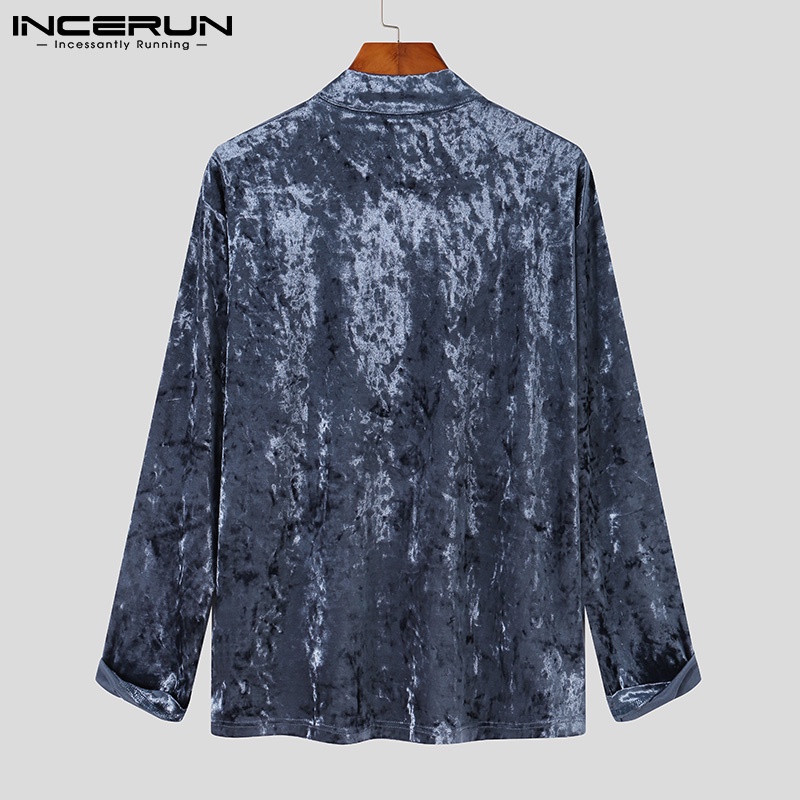 Áo Kiểu INCERUN Vải Nhung Cổ Cao Dài Tay Thời Trang 3 Màu Lựa Chọn Cho Nam