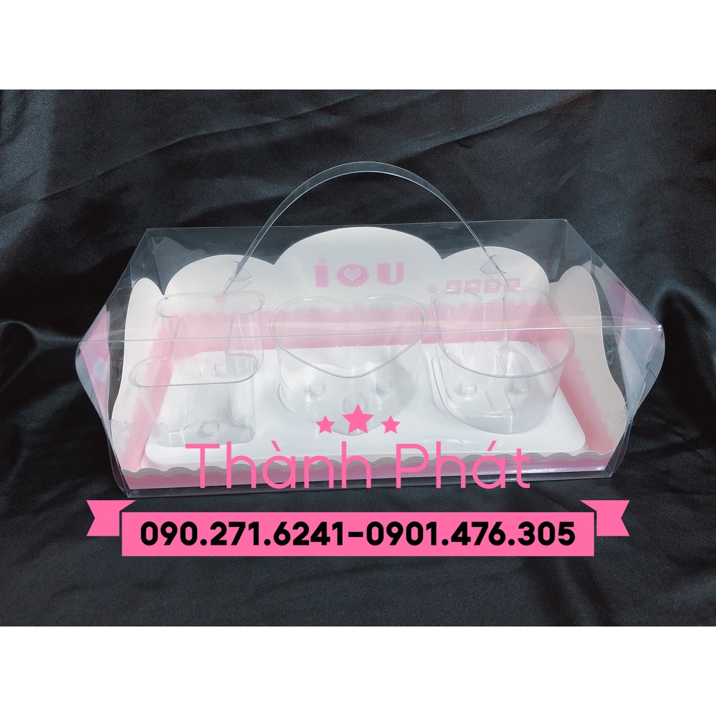 5 Bộ hộp mica kèm chữ I + U hoặc chữ LOVE đựng bánh mousse, tiramisu, panna cotta