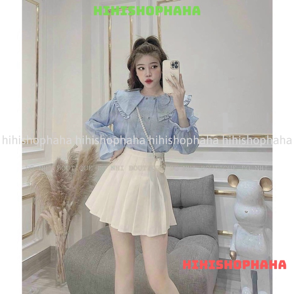 Áo sơ mi kẻ xốp babydoll tay bèo 2 màu hàng đẹp HA0005 hihishophaha