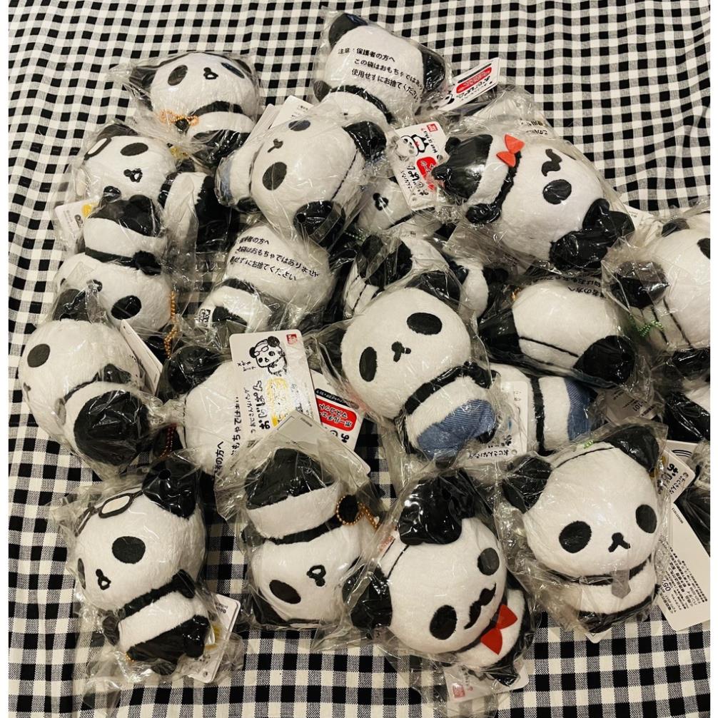 Móc khoá gấu bông gấu trục panda đeo kính cavat quần xanh 6-8cm