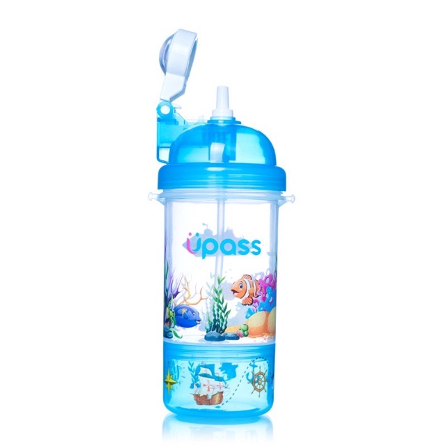 Bình uống nước ống hút cao cấp nắp bật có khay đựng kẹo Upass UP0826Y 400ml