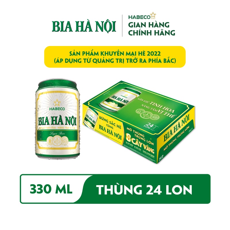 HỎA TỐC HÀ NỘI - Thùng 24 lon Bia Hà Nội Nhãn Xanh - HABECO (330ml/ lon) -  Khuyến mại hè Miền Bắc