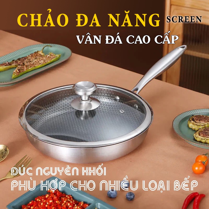 Chảo Đa năng Vân Tổ ong Chất Liệu Inox 304 Cao Cấp, Siêu Bền, sang trọng và tiện dụng. CHIÊN - XÀO - HẤP