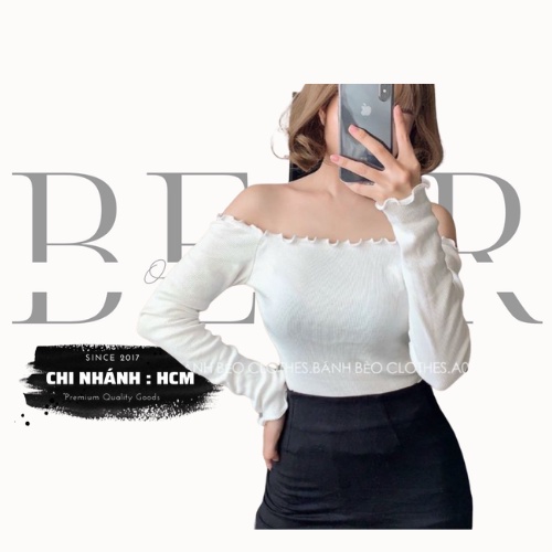 Áo Croptop Kiểu Nữ Trễ Vai Thun Gân Len Tăm Tay Dài Style Dễ thương - AK0040 | bear.story