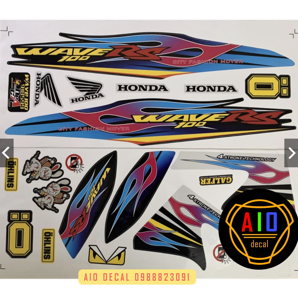 Tem Rời Wave 50cc,100cc RS Xanh Hồng 2 (2010-2016)- Ảnh Thật (Decal Wave) (Tem xe Wave)