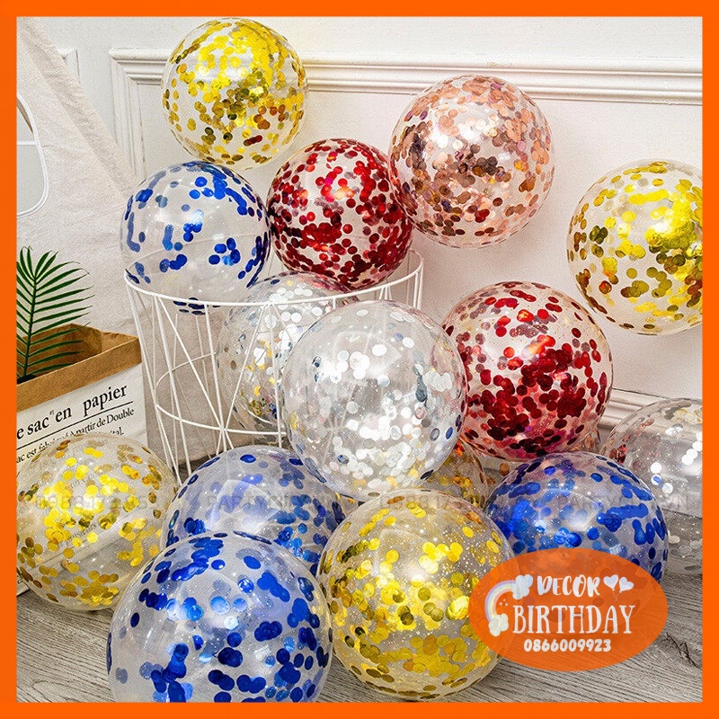 Bóng Trong Suốt Có Kim Tuyến HOT SALE Trang Trí Sinh Nhật, Phòng Cưới, Sự Kiện, Thôi Nôi, Đầy Tháng Nhiều Màu Siêu Đẹp