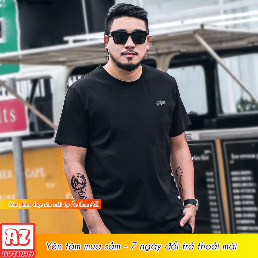 Áo thun cotton nam nữ cổ tròn màu đen thêu logo cá sấu đơn giản  AT16